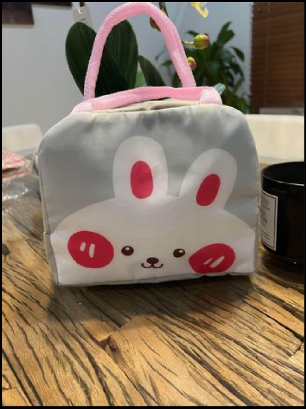 Cute Bunny Small Insulated Lunch Bag in Gray and Pink